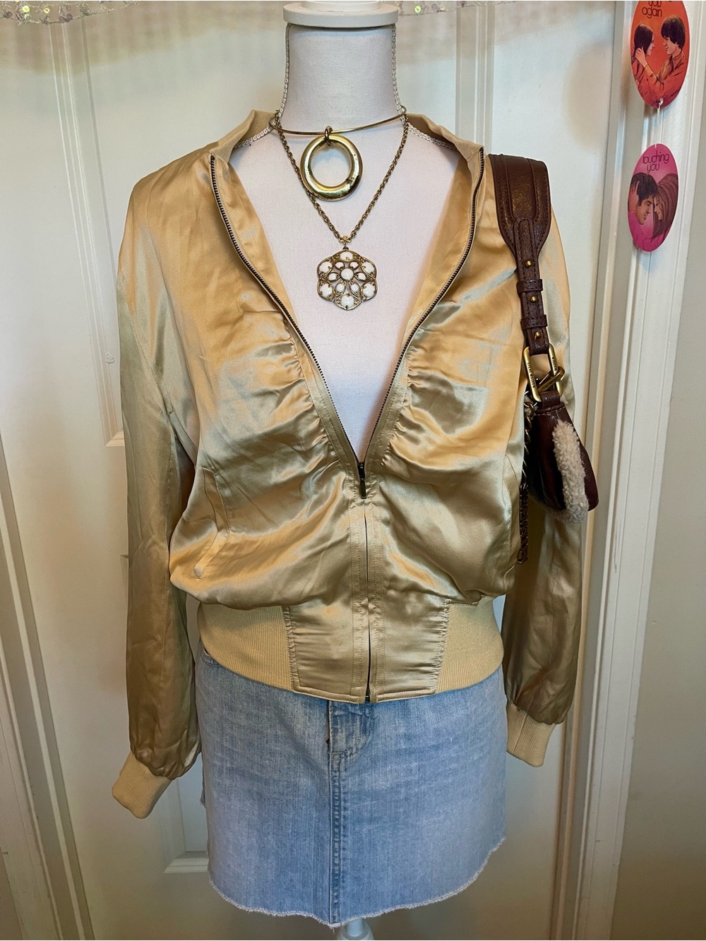 Mercer & Madison : Champagne Satin Bomber Jacket!!